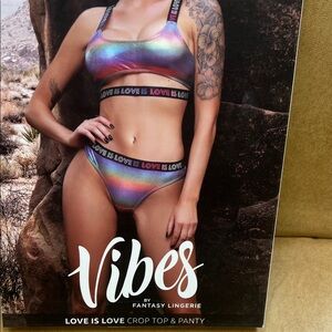 Fantasy Lingerie Vibes Love Is Love Holographic Crop Top & Panty Set -